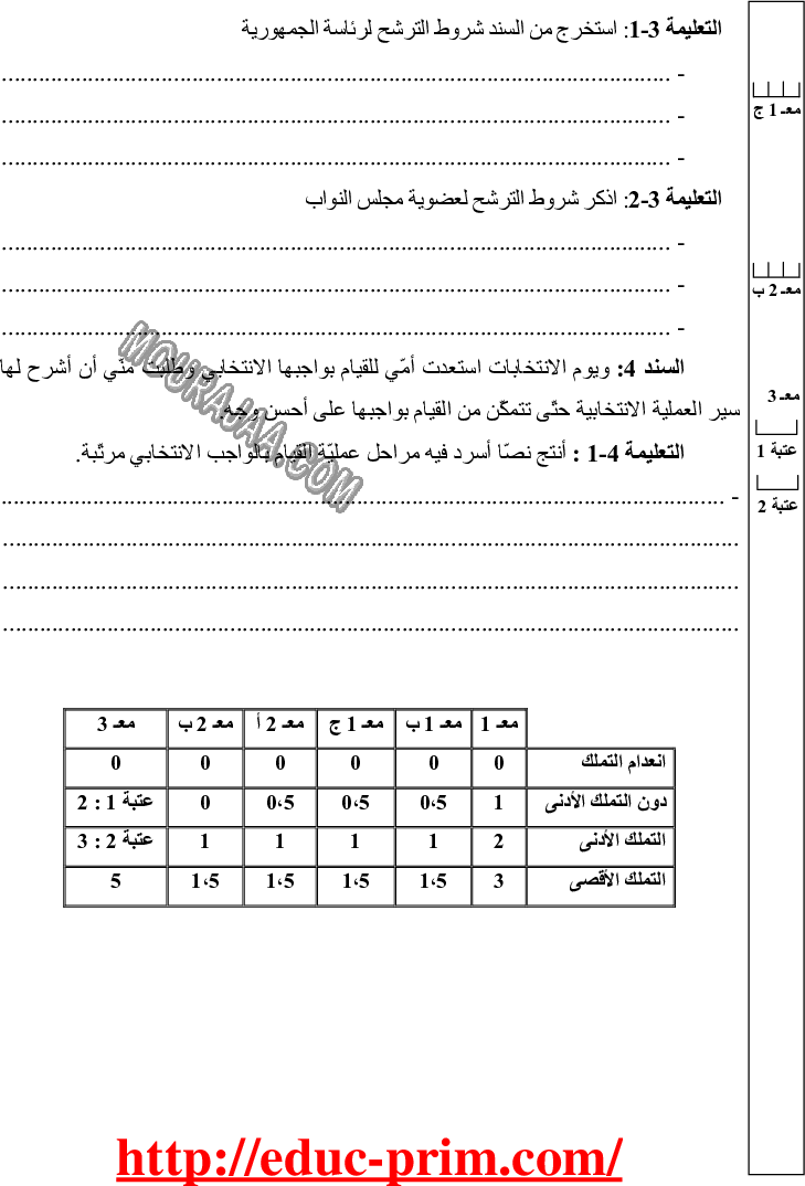 امتحان تربية مدنية سنة سادسة الثلاثي الثالث 