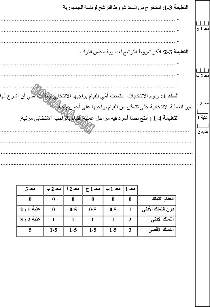 امتحان تربية مدنية سنة سادسة الثلاثي الثالث 