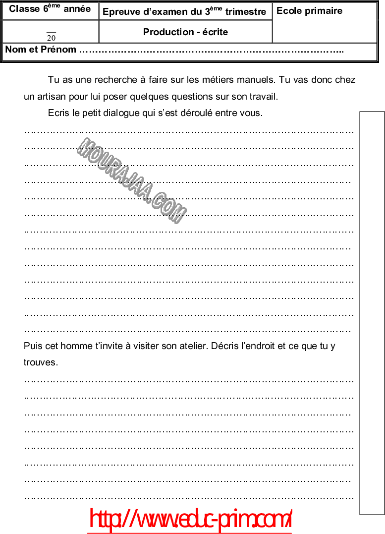 epreuve production 6eme 3tr 300