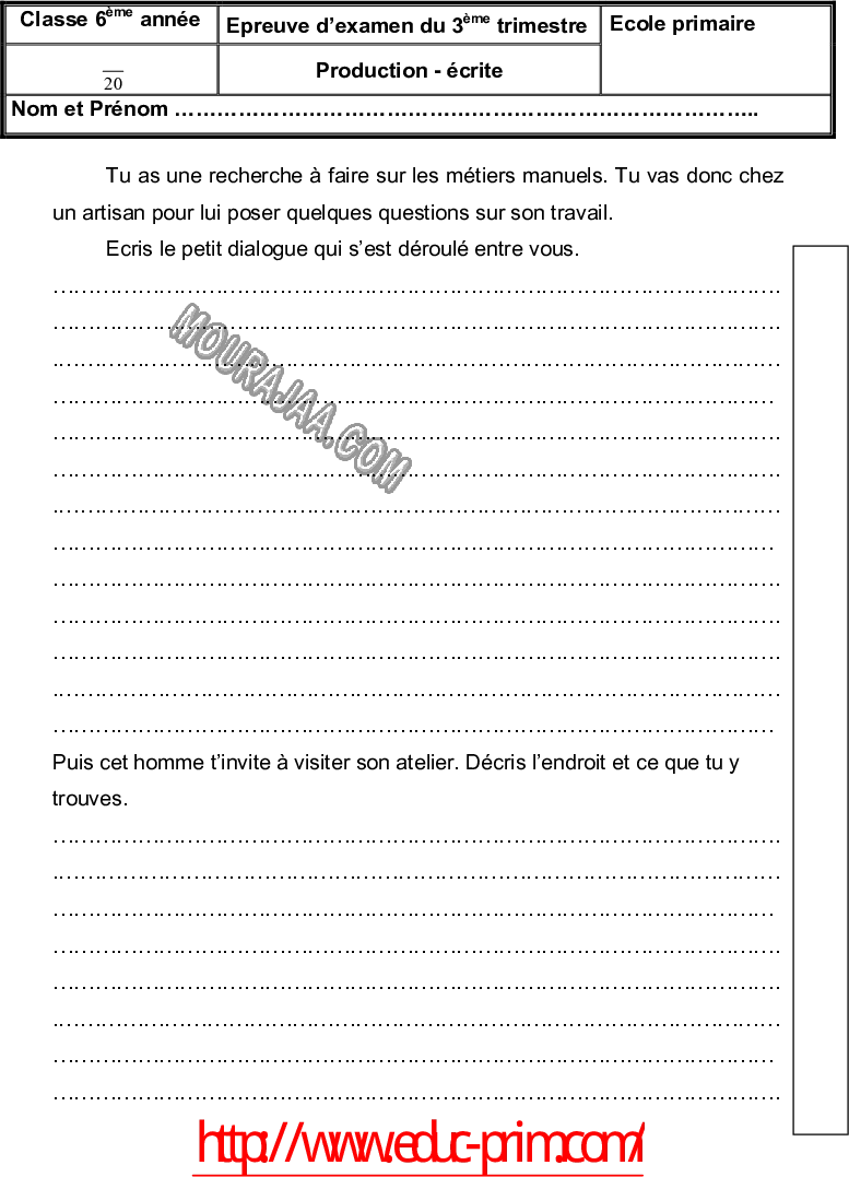 epreuve production 6eme 3tr 300