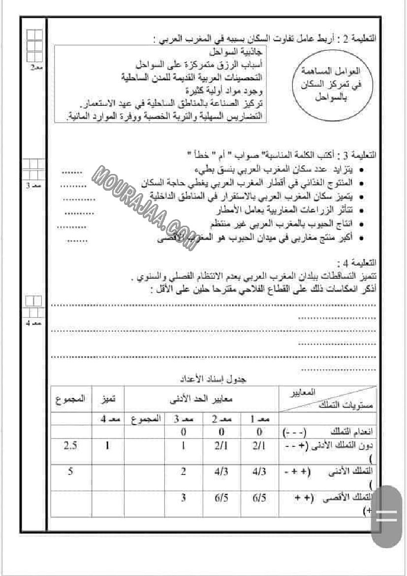 امتحانات الجغرافيا الثلاثي الاول سنة السادسة6