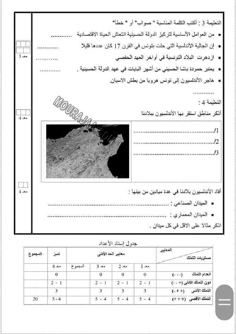 امتحانات التاريخ الثلاثي الاول سنة السادسة6