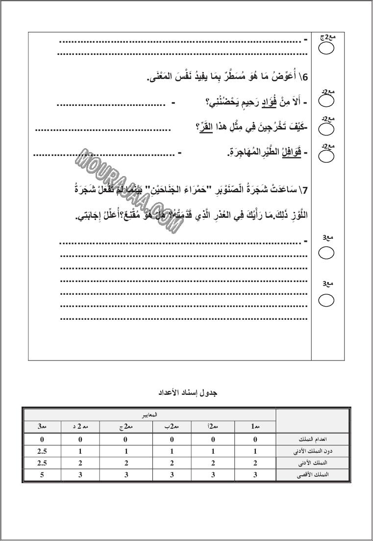 امتحان قراءة سنة السادسة الثلاثي الثاني مع الاصلاح 200