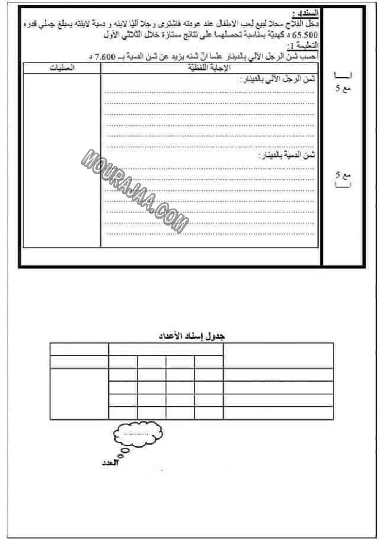 امتحانات رياضيات ثلاثي الاول سنة السادسة6