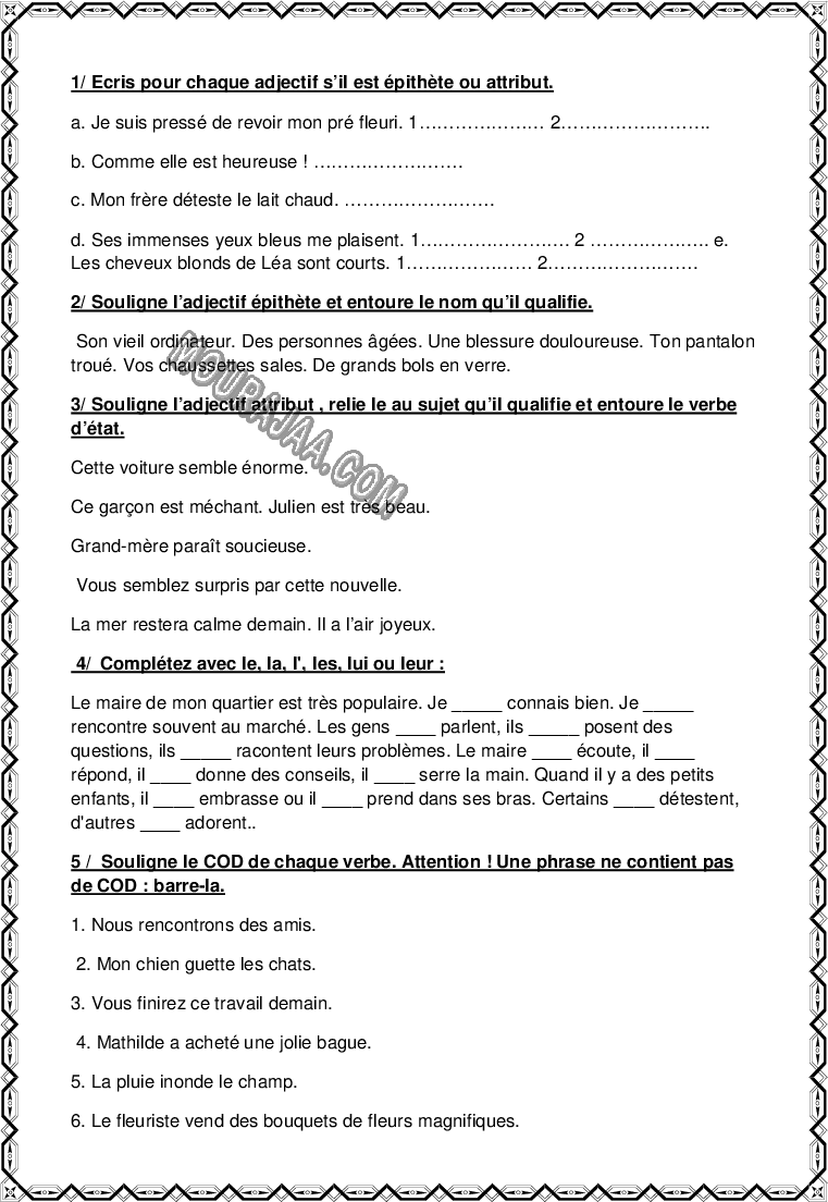 excercice sur adjectif 2022 