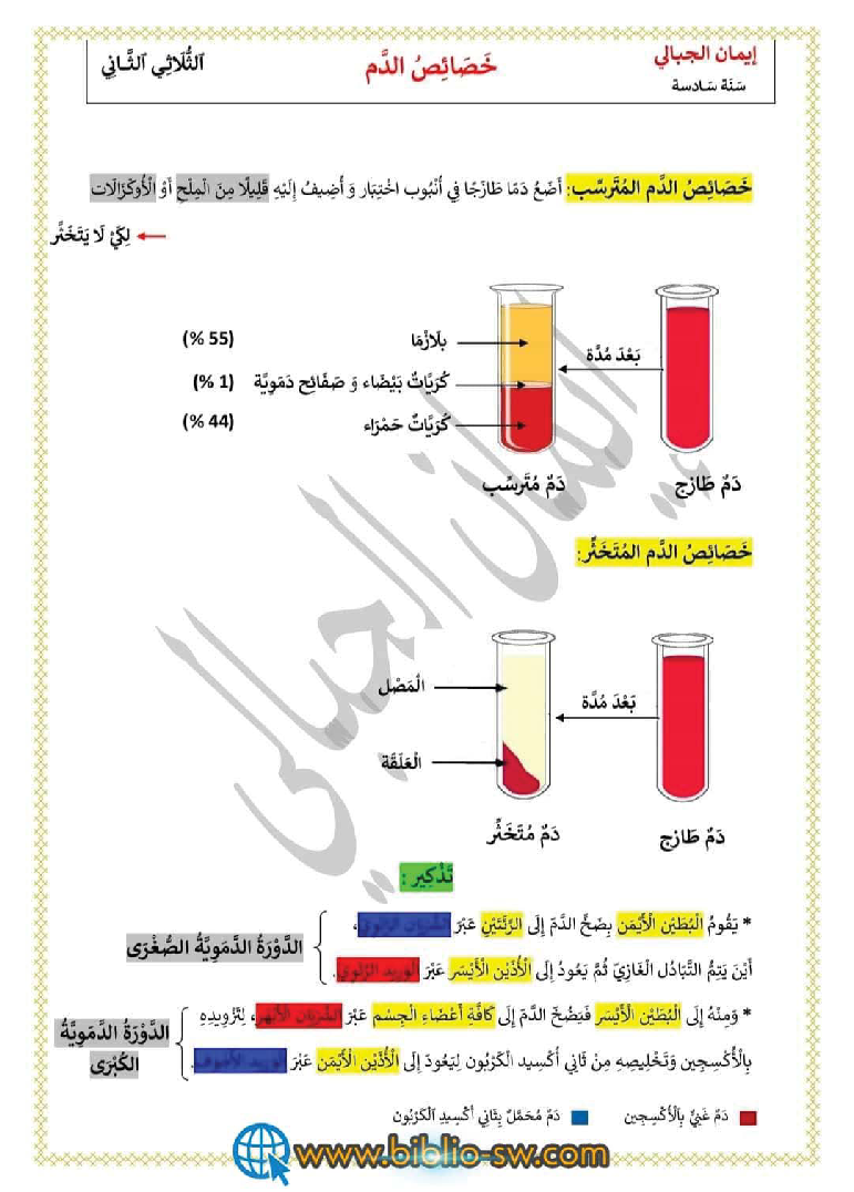 خصائص و تركيبة و وظيفة الدم