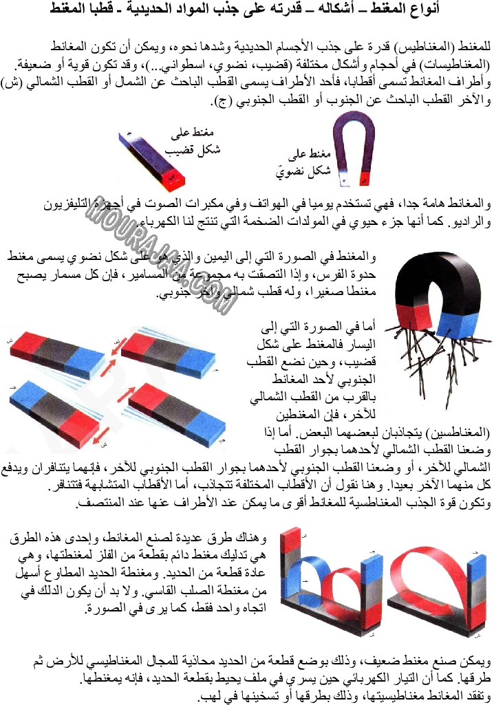 أنواع المغنط – أشكاله – قدرته على جذب المواد الحديدية - قطبا المغنط