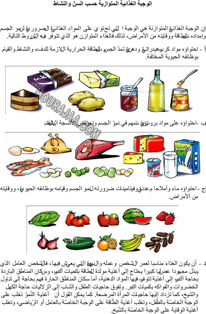 الوجبة الغذائية المتوازية حسب السنّ والنشاط