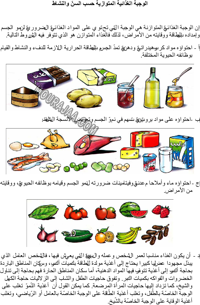 الوجبة الغذائية المتوازية حسب السنّ والنشاط