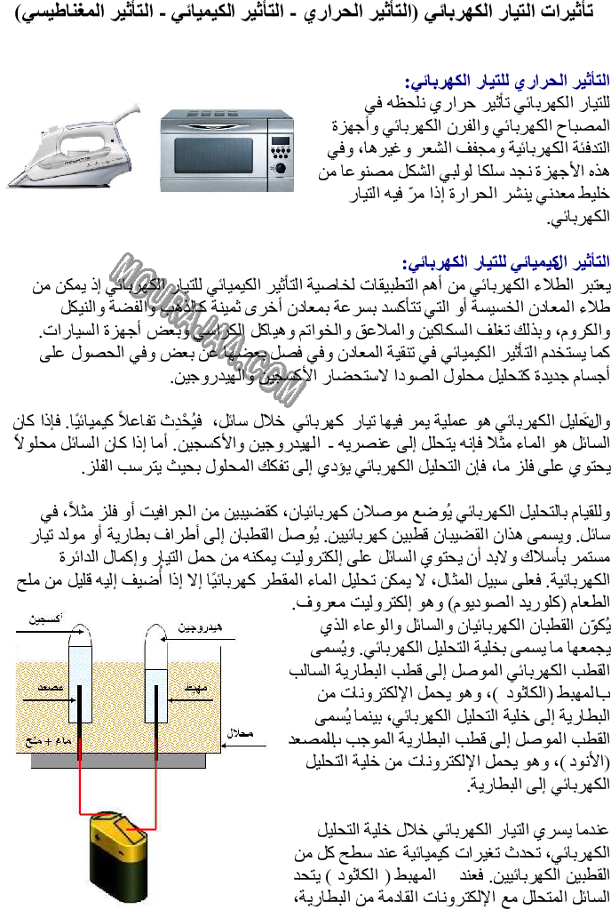 تأثيرات التيار الكهربائي (التأثير الحراري - التأثير الكيميائي - التأثير المغناطيسي)
