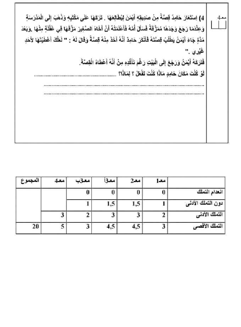 امتحان التربية الاسلامية سنة ثالثة الثلاثي الثاني 200