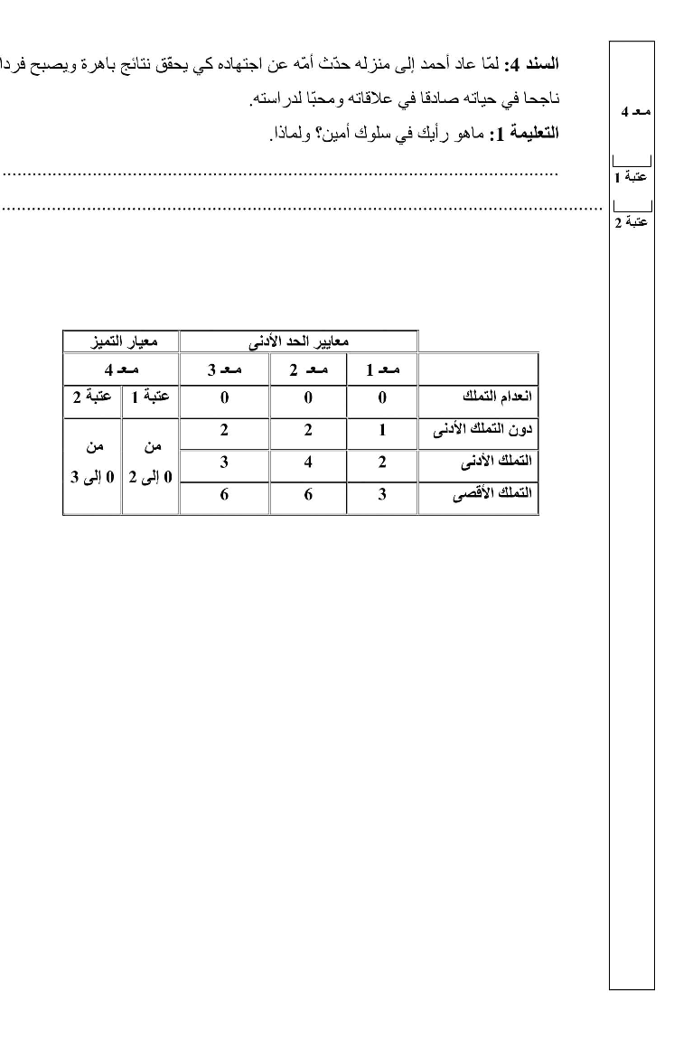 امتحان في التربية الاسلامية ثلاثي الثاني سنة ثالثة