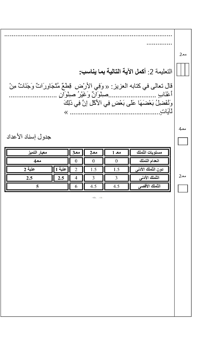 امتحان في التربية الاسلامية ثلاثي الثاني سنة ثالثة8
