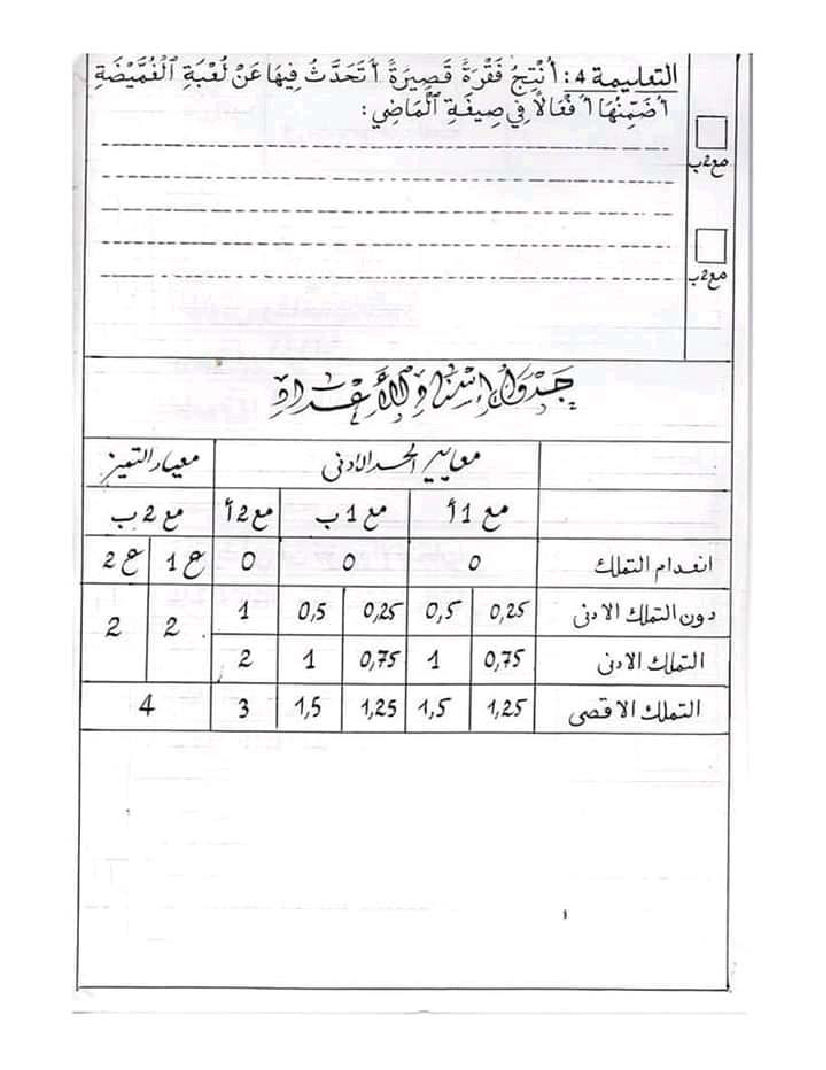 امتحان لغة سنة ثالثة الثلاثي الثاني 201