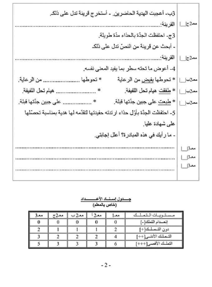امتحان قراءة سنة ثالثة الثلاثي الثاني 202