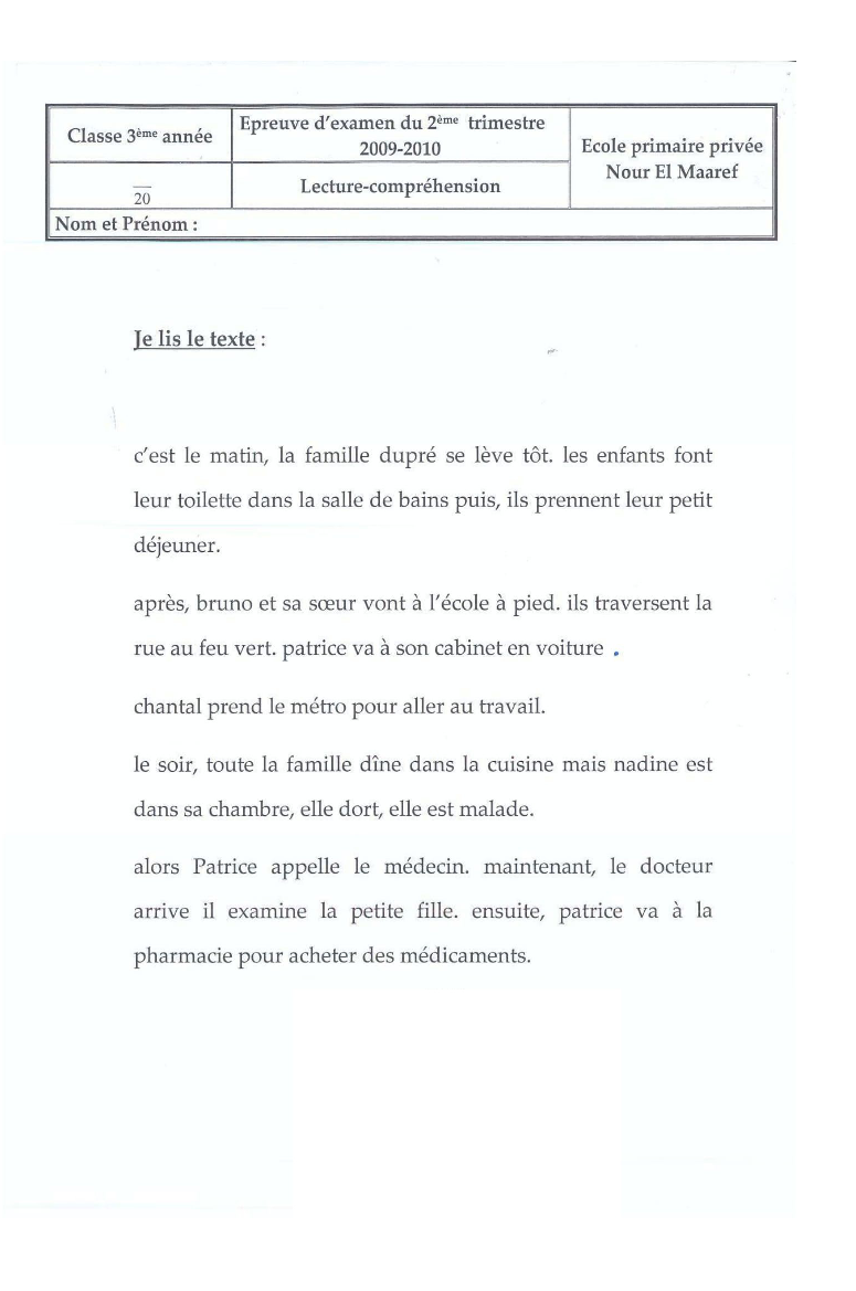 epreuve_francais_2eme_trimestre_3eme_annee1