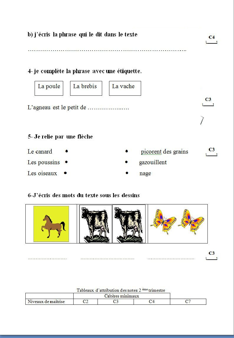 epreuve francais 2eme trimestre 3eme annee6