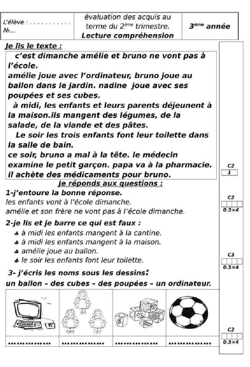 epreuve lecture 3eme annee 2tr 