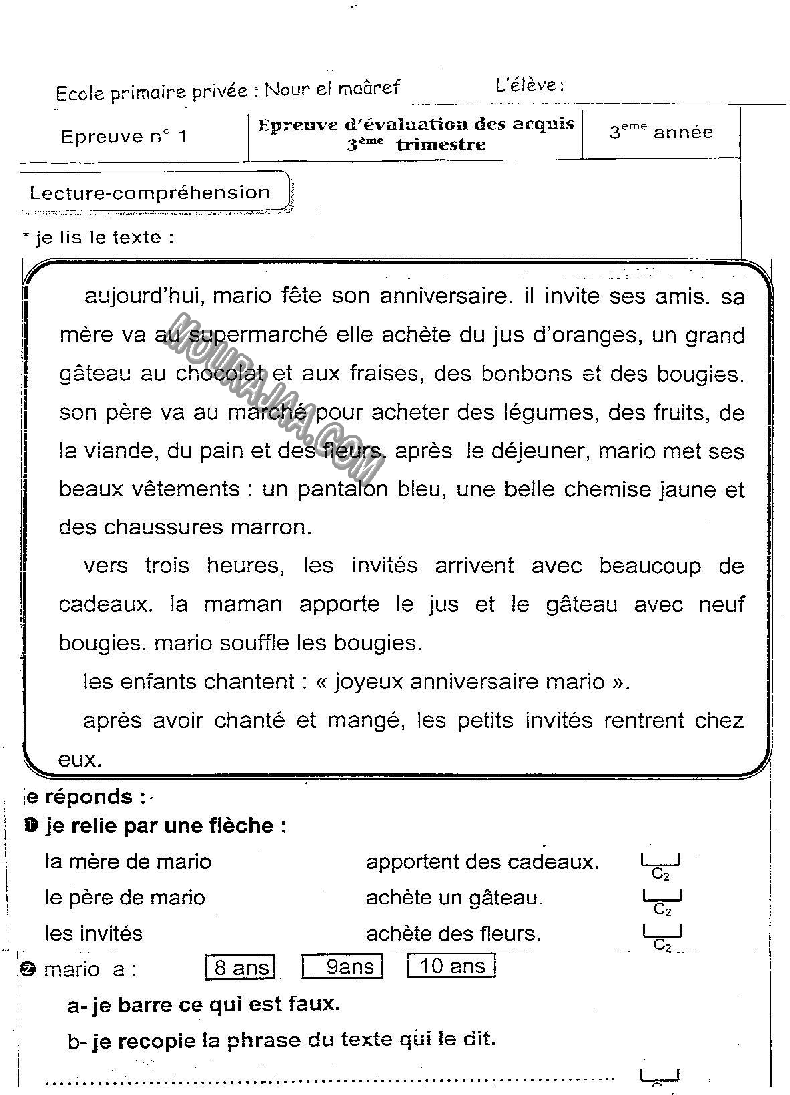 epreuve francais 3eme annee 3eme tr 400