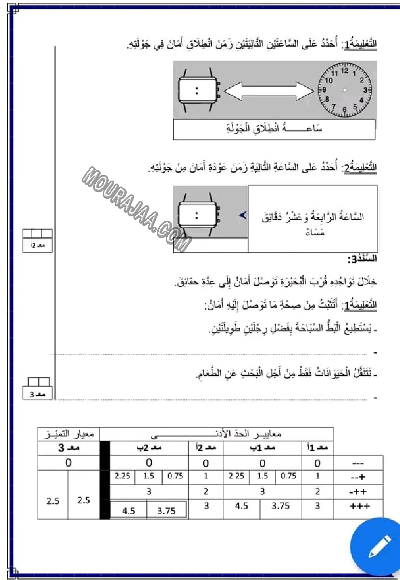 امتحان رياضيات سنة الثالثة الثلاثي الاول 2022-22