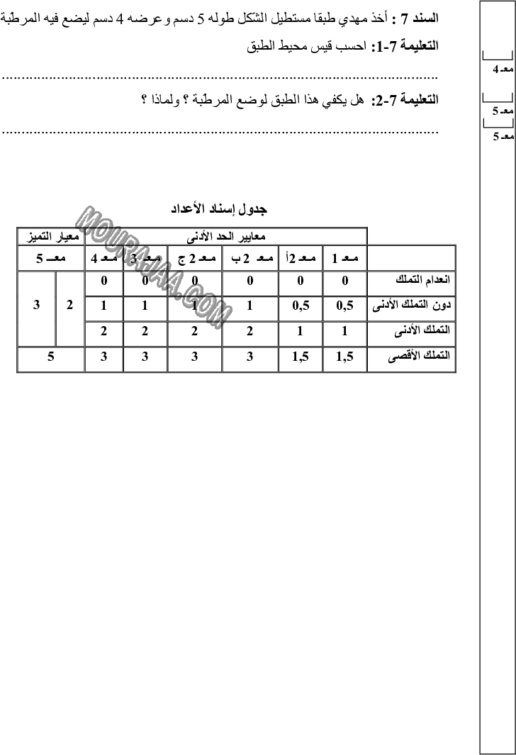 امتحان رياضيات سنة ثالثة الثلاثي الثالث 