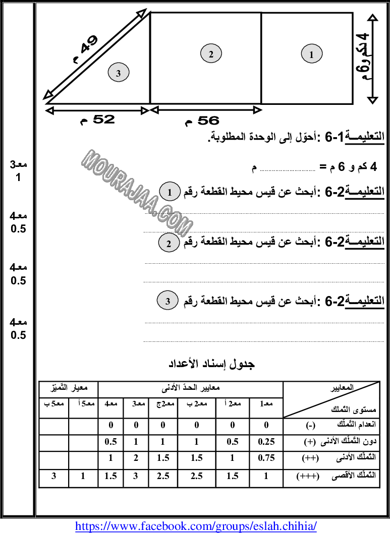 امتحان رياضيات سنة ثالثة الثلاثي الثالث 