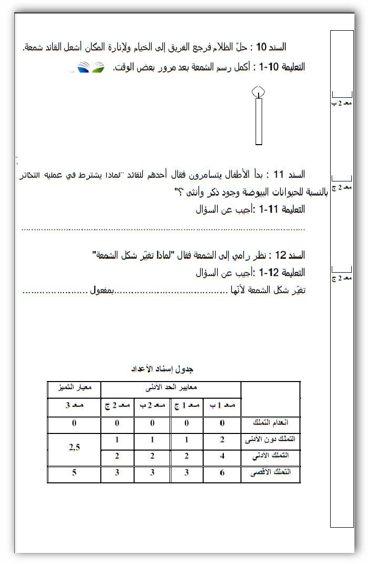 امتحان في الايقاظ العلمي سنة الثالثة الثلاثي الثاني12