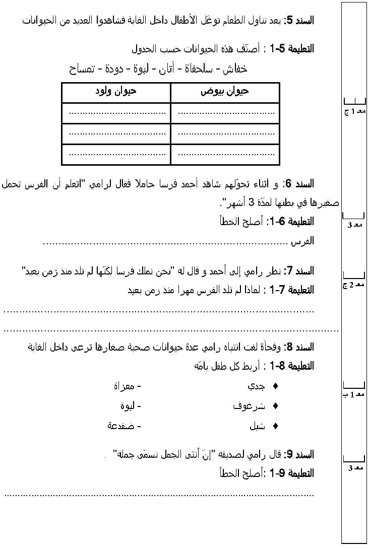 امتحان في الايقاظ العلمي سنة الثالثة الثلاثي الثاني2