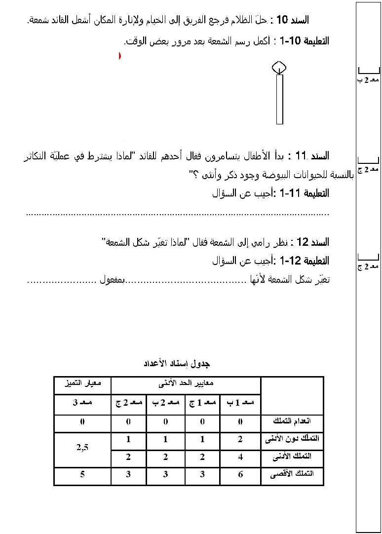 امتحان في الايقاظ العلمي سنة الثالثة الثلاثي الثاني2