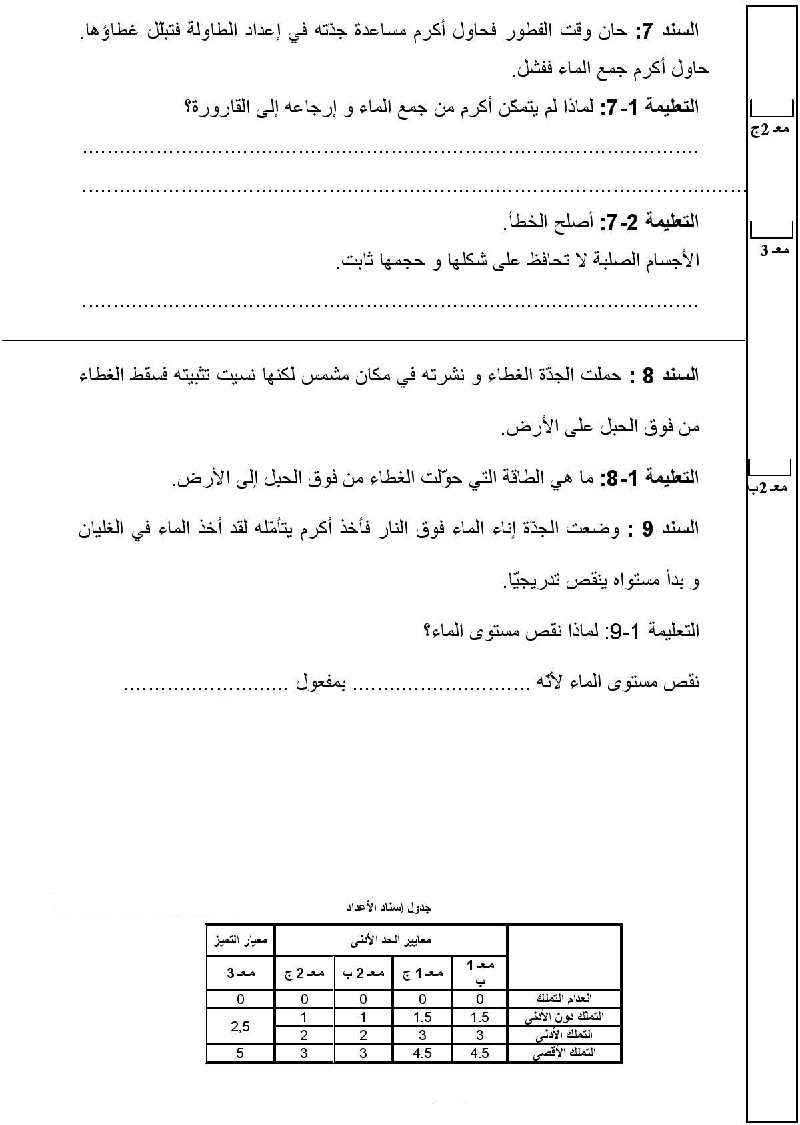امتحان في الايقاظ العلمي سنة الثالثة الثلاثي الثاني4