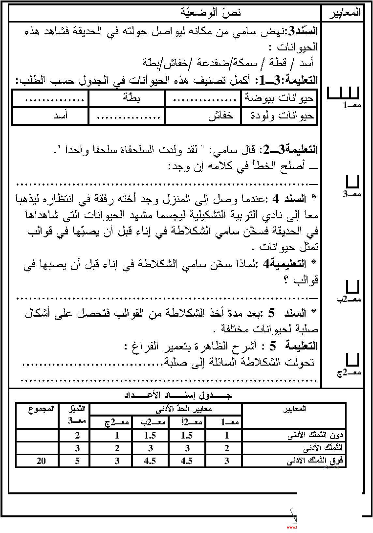 امتحان في الايقاظ العلمي سنة الثالثة الثلاثي الثاني5