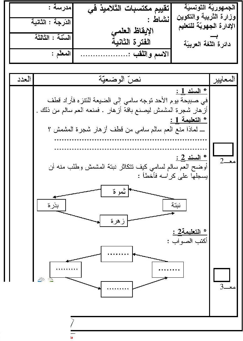 امتحان في الايقاظ العلمي سنة الثالثة الثلاثي الثاني6
