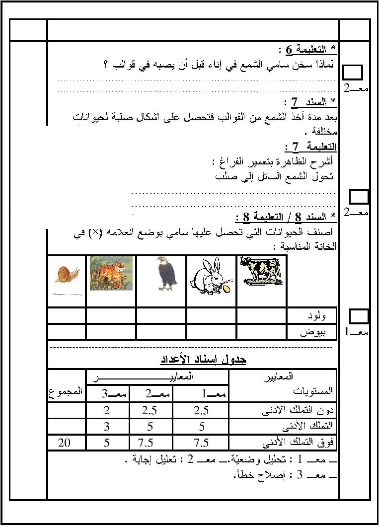 امتحان في الايقاظ العلمي سنة الثالثة الثلاثي الثاني6