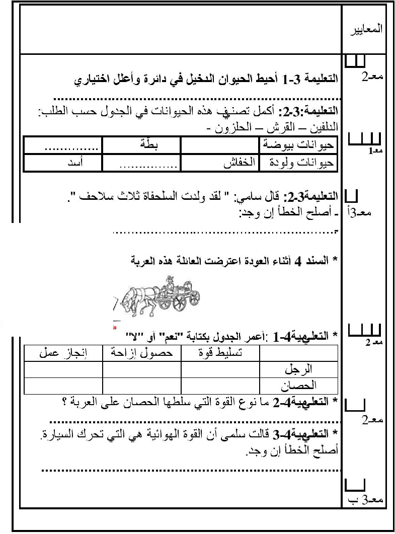 امتحان في الايقاظ العلمي سنة الثالثة الثلاثي الثاني8