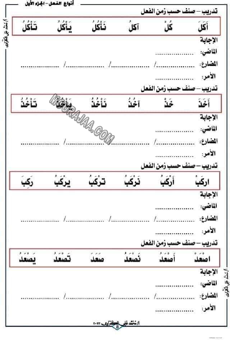 الفعل الماصي و الفعل المضارع 2022