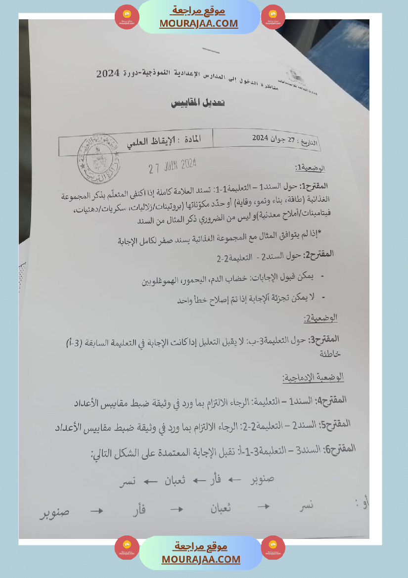 الاصلاح الرسمي لمناظرة الايقاظ العلمي 2024