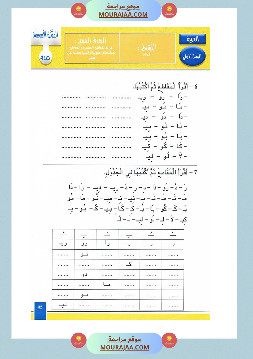 مدونة اللغة العربية سنة اولى