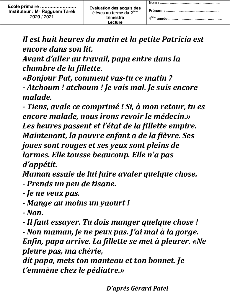 exam-lecture 2eme trimestre