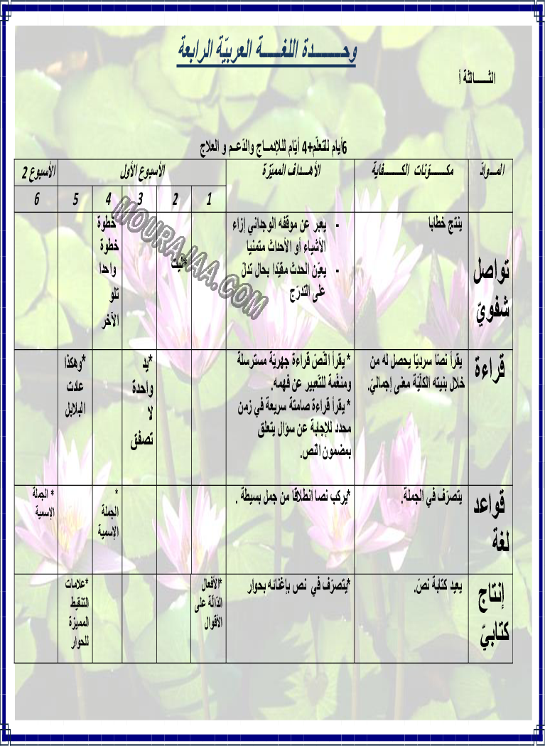مخطط يومي لوحدات اللغة العربية السنة الثالثة (8)
