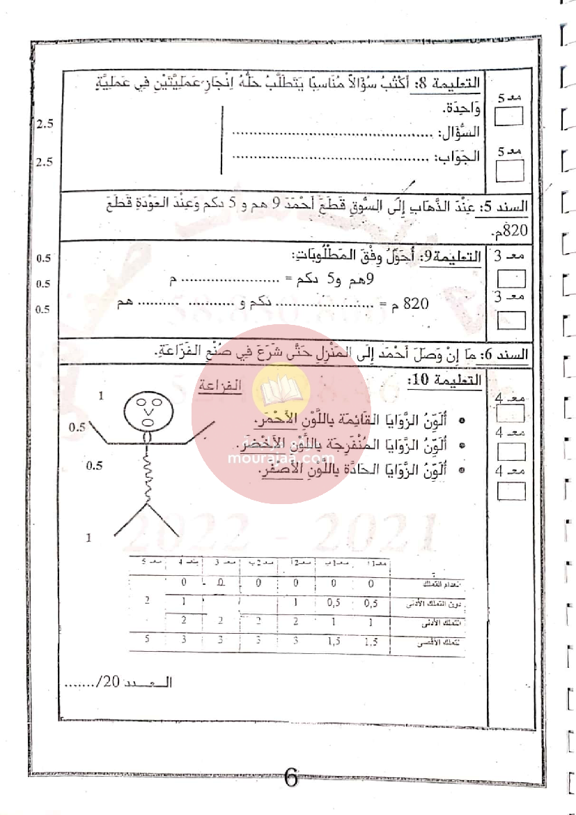 إمتحانات المعين في الدراسة الثلاثي الثاني سنة الثالثة