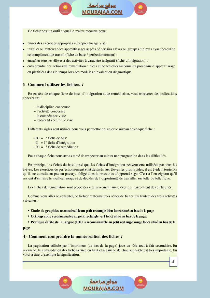 cahier de classe 4eme annee