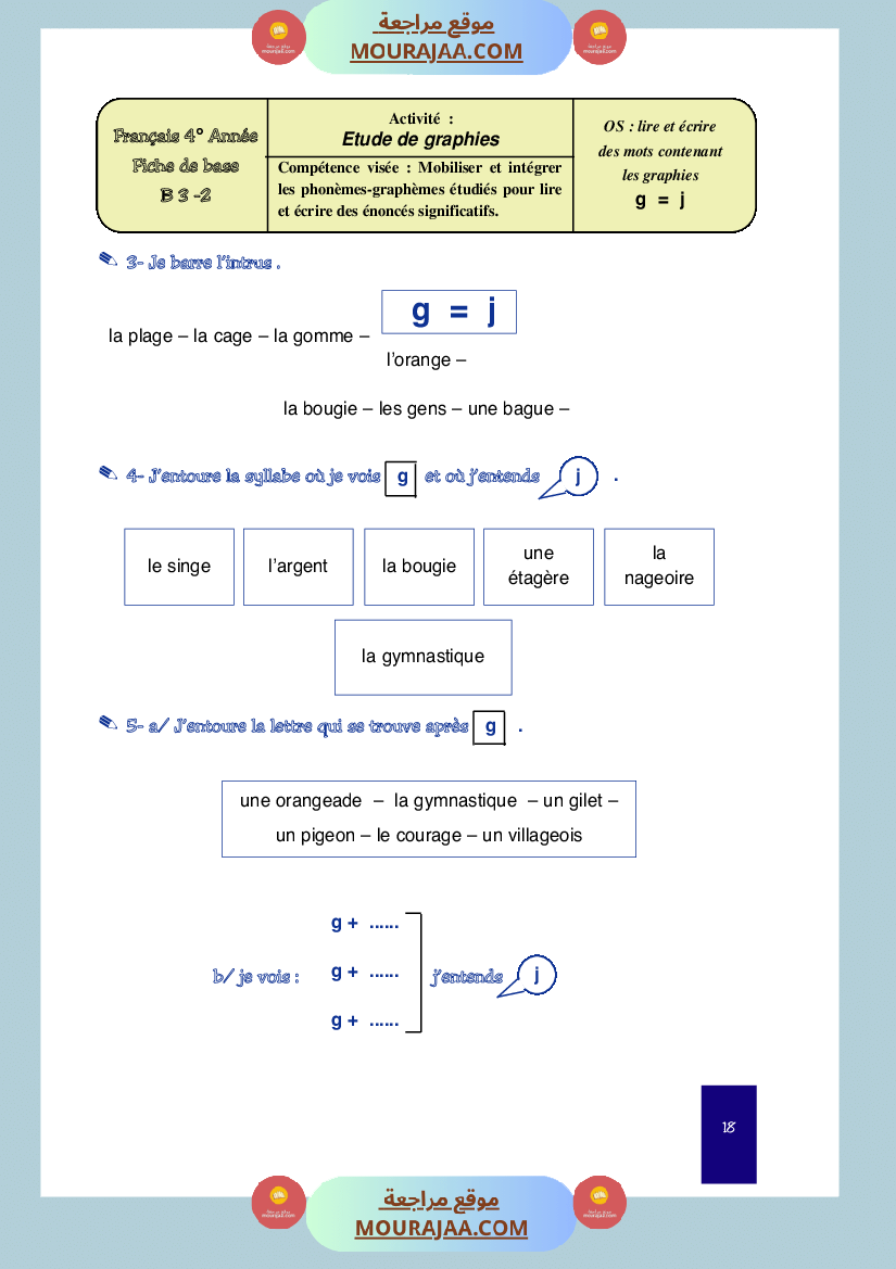 cahier de classe 4eme annee