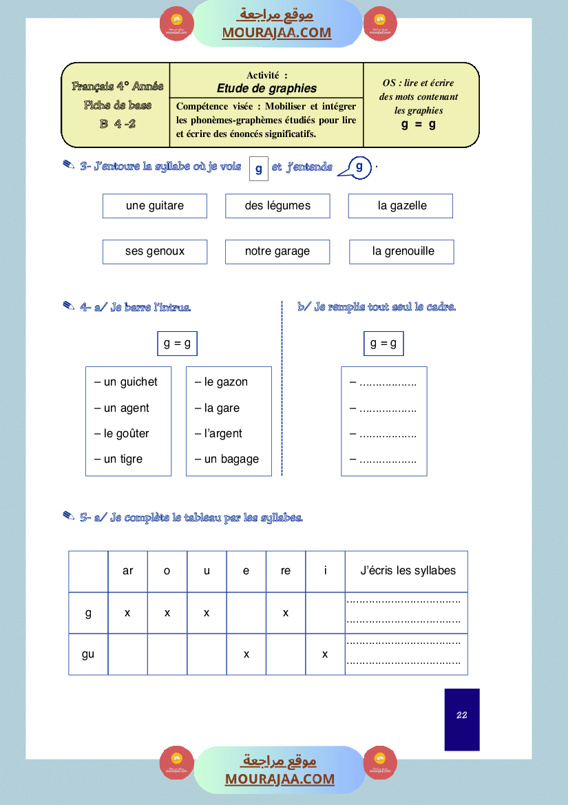 cahier de classe 4eme annee