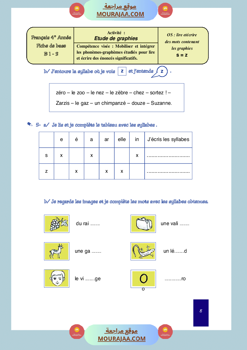cahier de classe 4eme annee