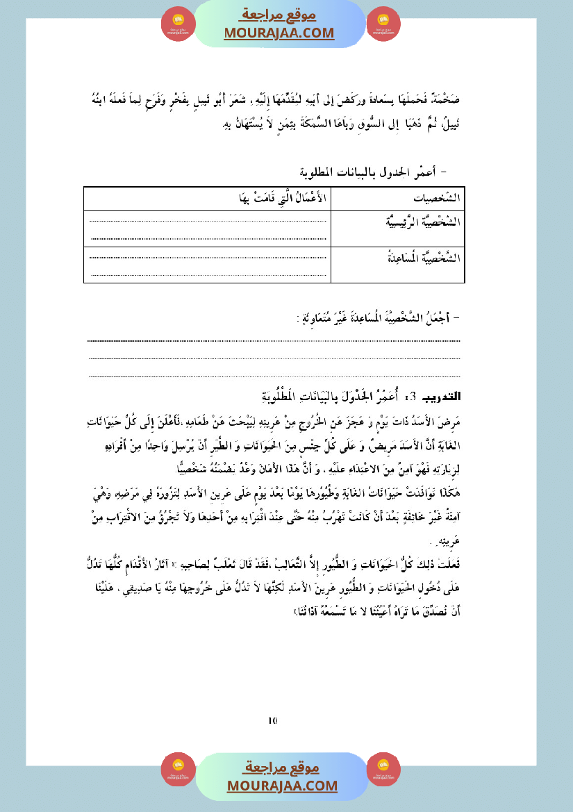 التدريب على الانتاج الكتابي سنة الخامسة