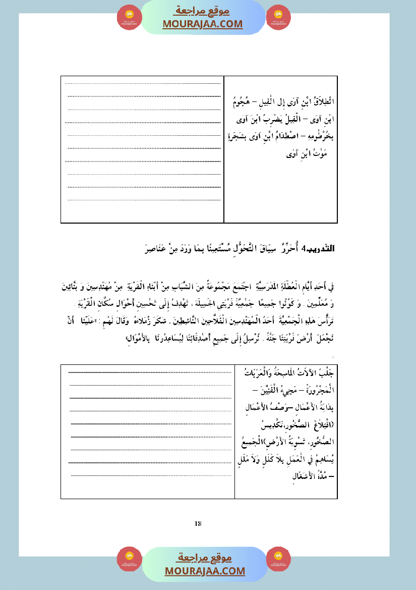 التدريب على الانتاج الكتابي سنة الخامسة