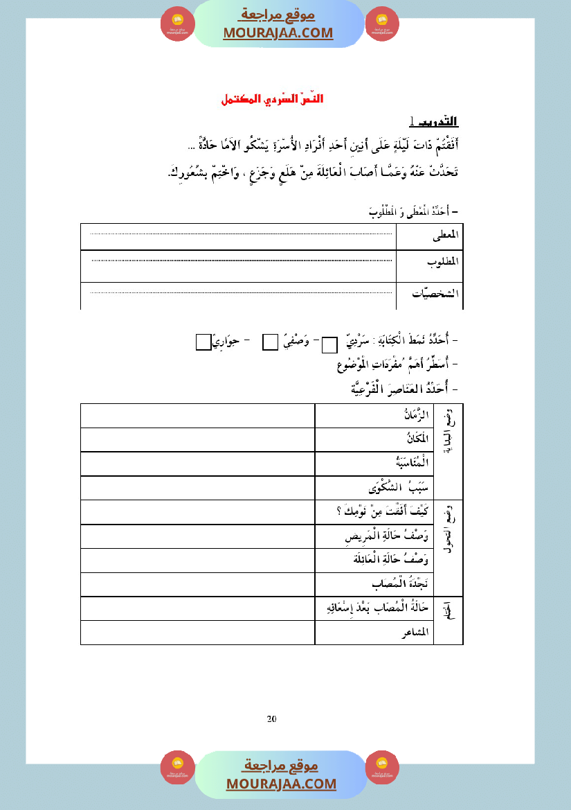 التدريب على الانتاج الكتابي سنة الخامسة