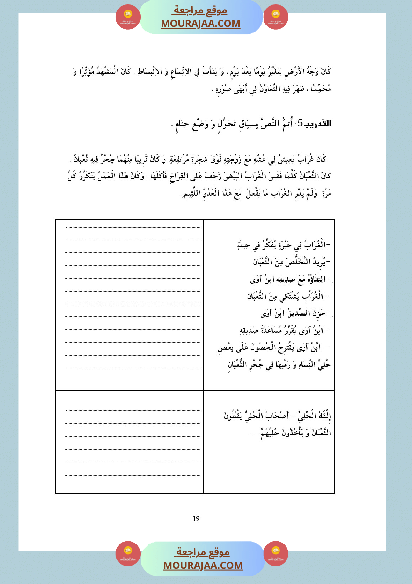 التدريب على الانتاج الكتابي سنة الخامسة