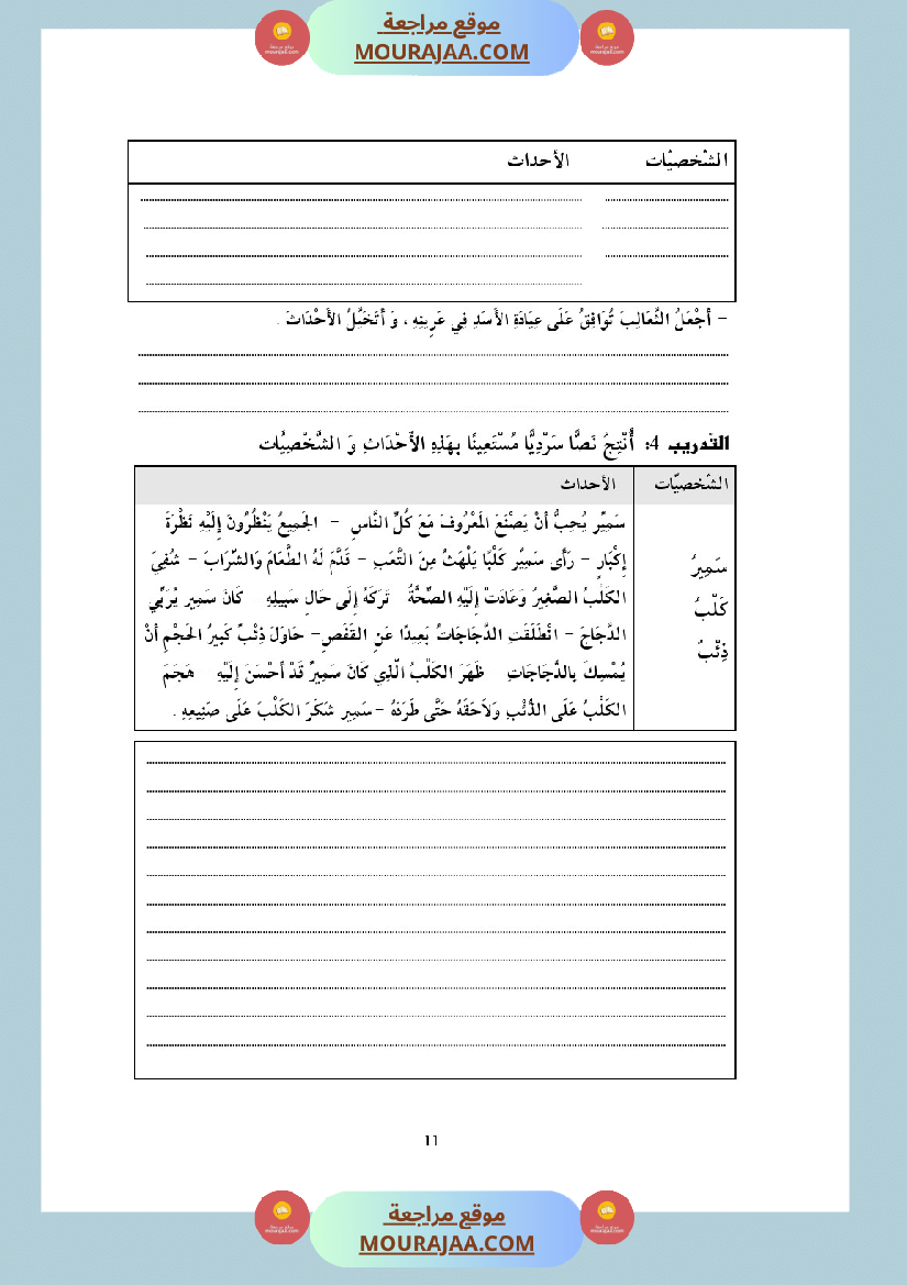 التدريب على الانتاج الكتابي سنة الخامسة