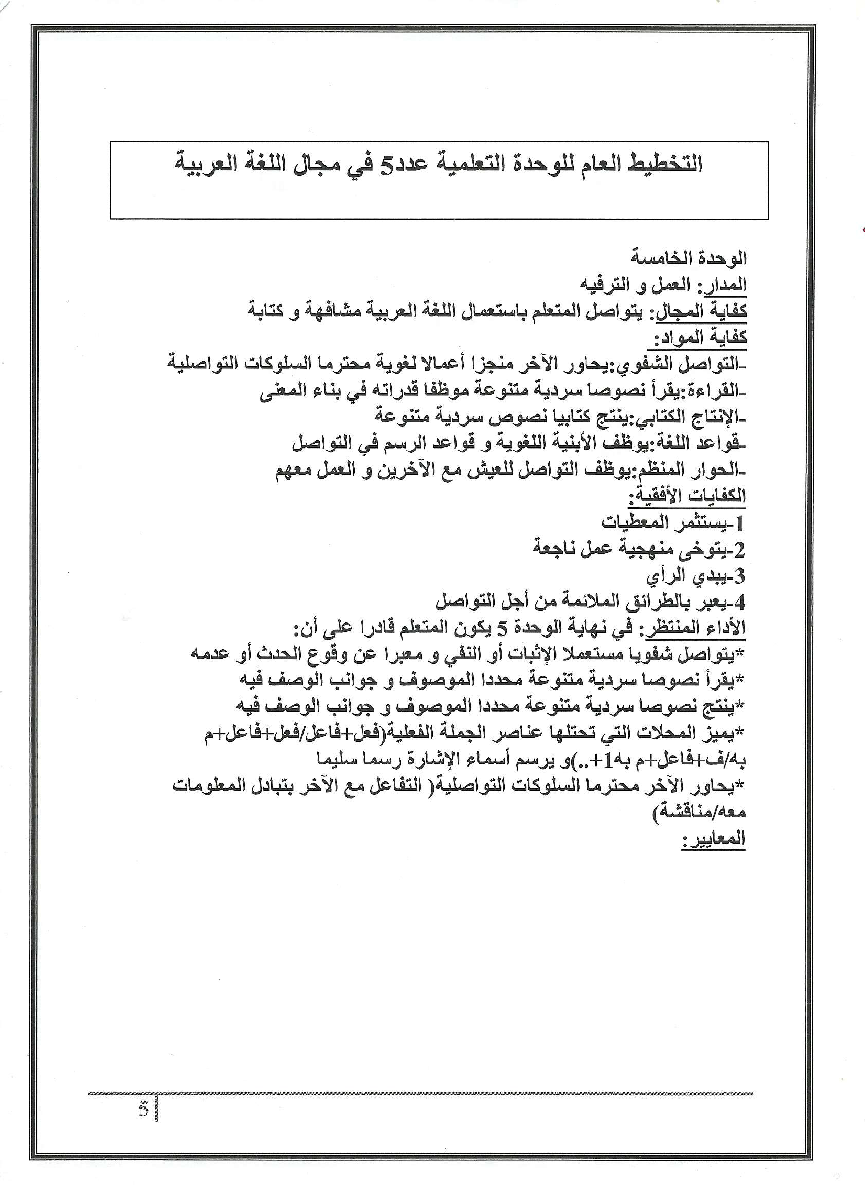 مذكرات كافة الوحدات عربية سنة ثالثة